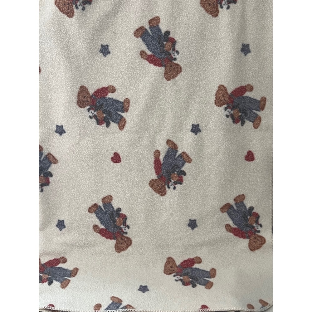 Vintage Dundee Blue Jean Teddy Fleece Blanket Bear Stars Hearts Made in USA